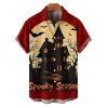 Chemise d'Halloween pour homme, boutonnée, motif chauve-souris et lettres colorées - Rouge Vineux 5XL