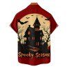 Chemise d'Halloween pour homme, boutonnée, motif chauve-souris et lettres colorées - Rouge Vineux 5XL