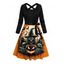Robe gothique d'Halloween à imprimé citrouille, fantôme, chauve-souris, croisée, ceinture - Orange XXXL | US 16