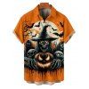 Chemise gothique d'Halloween pour homme, boutonnée, imprimé citrouille, fantôme, chauve-souris - Orange 2XL