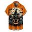 Chemise gothique d'Halloween pour homme, boutonnée, imprimé citrouille, fantôme, chauve-souris - Orange 2XL