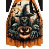 Robe gothique d'Halloween à imprimé citrouille, fantôme, chauve-souris, croisée, ceinture - Orange XXXL | US 16