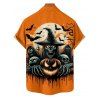 Chemise gothique d'Halloween pour homme, boutonnée, imprimé citrouille, fantôme, chauve-souris - Orange 2XL