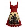 Robe d'Halloween à imprimé chauve-souris et mini-robe froncée - Rouge Vineux XXXXXL | US 20