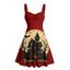 Robe d'Halloween à imprimé chauve-souris et mini-robe froncée - Rouge Vineux XXXXXL | US 20