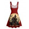 Robe d'Halloween à imprimé chauve-souris et mini-robe froncée - Rouge Vineux XXXXXL | US 20
