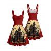 Robe d'Halloween à imprimé chauve-souris et mini-robe froncée - Rouge Vineux XXXXXL | US 20
