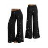 Pantalon large à imprimé étoiles, pantalon long à taille élastique - Noir XXL | US 14