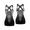 Women Outfit Geometric Print Butterfly Lace Tank Top and Wide Leg Pants Set - Noir S | US 4