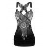 Women Outfit Geometric Print Butterfly Lace Tank Top and Wide Leg Pants Set - Noir S | US 4