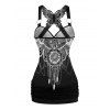 Women Outfit Geometric Print Butterfly Lace Tank Top and Wide Leg Pants Set - Noir S | US 4