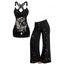 Women Outfit Moon Gem Printed Butterfly Lace Tank Top and Wide Leg Pants Set - Noir S | US 4
