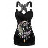 Women Outfit Moon Gem Printed Butterfly Lace Tank Top and Wide Leg Pants Set - Noir S | US 4