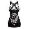 Women Outfit Moon Gem Printed Butterfly Lace Tank Top and Wide Leg Pants Set - Noir S | US 4