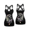 Women Outfit Moon Gem Printed Butterfly Lace Tank Top and Wide Leg Pants Set - Noir S | US 4