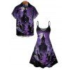 Gothic Couple Outfit Halloween Night Cross Print Mini Dress and Shirt Set - Concorde S | US 4