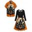Halloween Couple Outfit Pumpkin Ghost Bat Print Belt Dress and Shirt Set - Orange S | US 4