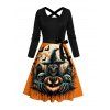 Halloween Couple Outfit Pumpkin Ghost Bat Print Belt Dress and Shirt Set - Orange S | US 4