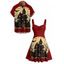 Halloween Couple Outfit Colorblock Bat Letter Print Mini Dress and Shirt Set - Rouge Vineux S | US 4