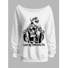 Sweat-shirt gothique pour Halloween, imprimé squelette, tête de mort, col incliné - Blanc S | US 4