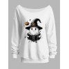 Sweat-shirt d'Halloween à col incliné, imprimé fantôme et citrouille, avec livre - Blanc M | US 6