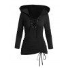Sweat à capuche à lacets de couleur unie, haut à manches longues et œillets cintré - Noir XL | US 12