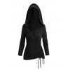 Sweat à capuche à lacets de couleur unie, haut à manches longues et œillets cintré - Noir XL | US 12