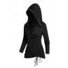 Sweat à capuche à lacets de couleur unie, haut à manches longues et œillets cintré - Noir XL | US 12