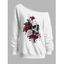 Sweat-shirt gothique pour Halloween, imprimé tête de mort et rose, col incliné - Blanc S | US 4