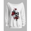 Sweat-shirt gothique pour Halloween, imprimé tête de mort et rose, col incliné - Blanc S | US 4