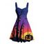 Robe d'Halloween mini-robe froncée à imprimé branches de citrouille - Bleu profond XL | US 12