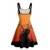 Robe d'Halloween noire à imprimé branches d'arbre à chat et mini-robe froncée - Orange XL | US 12
