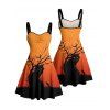 Robe d'Halloween noire à imprimé branches d'arbre à chat et mini-robe froncée - Orange XL | US 12