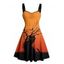 Robe d'Halloween noire à imprimé branches d'arbre à chat et mini-robe froncée - Orange XL | US 12