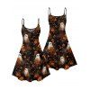 Robe d'Halloween à imprimé fantôme et citrouille, mini-robe à bretelles spaghetti - Noir S | US 4