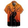Chemise d'Halloween pour homme, imprimé branches d'arbre à chat noir, boutonnée - Orange XL