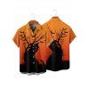 Chemise d'Halloween pour homme, imprimé branches d'arbre à chat noir, boutonnée - Orange XL