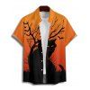 Chemise d'Halloween pour homme, imprimé branches d'arbre à chat noir, boutonnée - Orange XL