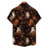 Chemise d'Halloween pour homme, imprimé fantôme et citrouille, boutonnée - Noir 5XL