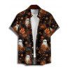 Chemise d'Halloween pour homme, imprimé fantôme et citrouille, boutonnée - Noir 5XL