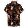 Chemise d'Halloween pour homme, imprimé fantôme et citrouille, boutonnée - Noir 5XL