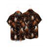 Chemise d'Halloween pour homme, imprimé fantôme et citrouille, boutonnée - Noir 5XL