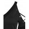 Women Outfit Open Shoulder Crisscross T Shirt and Grommet Pants Set - Noir S | US 4