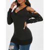 Women Outfit Open Shoulder Crisscross T Shirt and Grommet Pants Set - Noir S | US 4