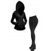 Women Outfit Cable Knit Hooded Cardigan and Snap Button Pants Set - Noir S | US 4