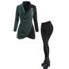 Women Outfit Contrast Color Wrap Blouse and Snap Button Pants Set - Vert profond S | US 4