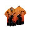 Halloween Couple Outfit Black Cat Tree Branches Print Mini Dress and Shirt Set - Orange S | US 4