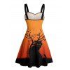 Halloween Couple Outfit Black Cat Tree Branches Print Mini Dress and Shirt Set - Orange S | US 4