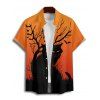 Halloween Couple Outfit Black Cat Tree Branches Print Mini Dress and Shirt Set - Orange S | US 4