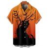 Halloween Couple Outfit Black Cat Tree Branches Print Mini Dress and Shirt Set - Orange S | US 4